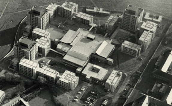 Aerial shot of Castle Leazes accommodation in 1969